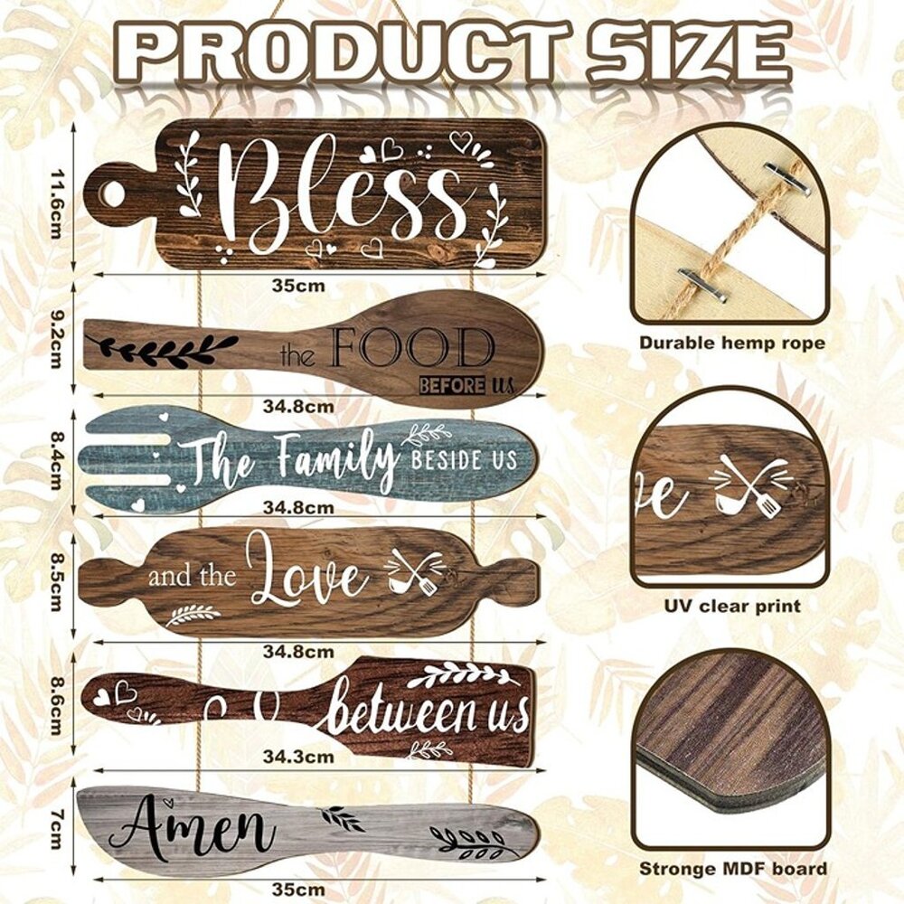 NEW 6 Pcs Bless the Food Before Us Sign Farmhouse Kitchen Wall Decor - Picture 3 of 7